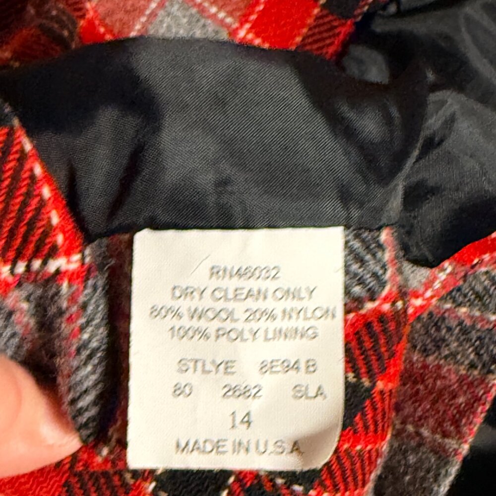 Southern Lady Vintage Red Plaid Wool Blend Blazer – Size 14 – Made in USA - Picture 9 of 11